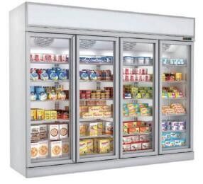 Cửa kính thương mại Tủ đông đứng 4 cửa 3200L R404a Làm mát bằng không khí