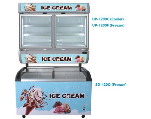 Máy làm mát bằng không khí 1200L Bộ làm mát cửa kính thương mại Tủ lạnh cửa kính Combo tủ đông