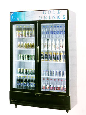 Nước giải khát Double Door Upright Display Freezer With Canopy Ventiated Cooling