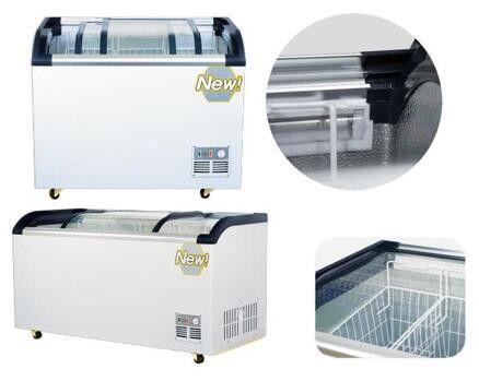 Cửa kính trượt cong Cửa trưng bày kem thương mại Tủ đông mặt trên đảo bằng kính