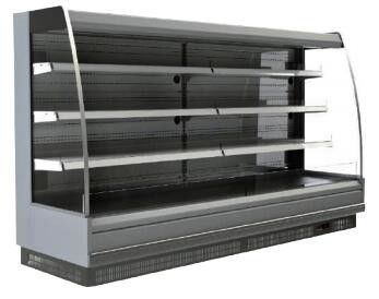 Hộp trưng bày bánh bán dọc từ xa Hộp trưng bày bánh lạnh